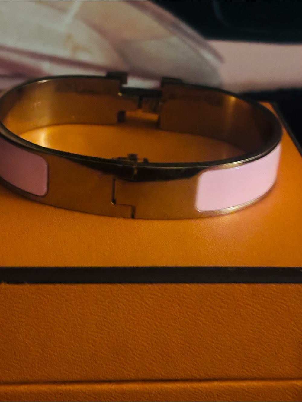 Pink Enamel Hinged Bangle Bracelet